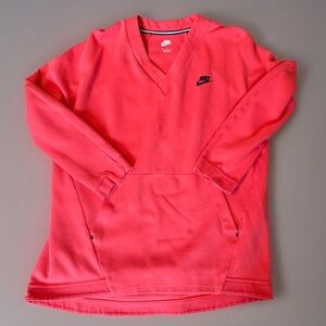 Nike Womens Medium Tech Logo V-Neck Sweatshirt Red/Orange Cotton Blend